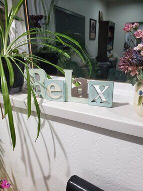 Rustic Wooden RELAX Free Standing Table Sign 14”x4.5”
